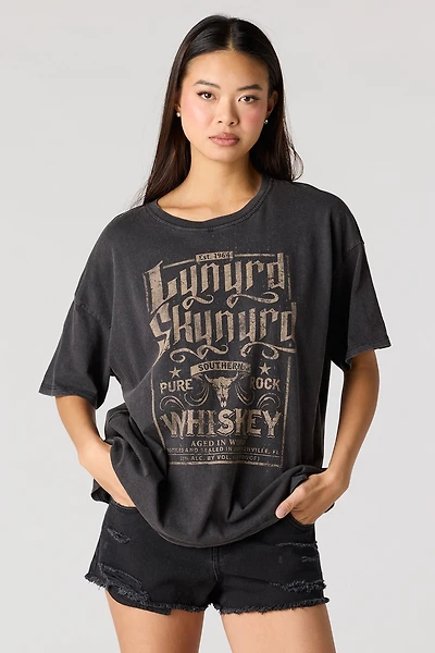 T-shirt de coupe garçonne délavé à imprimé Lynyrd Skynyrd