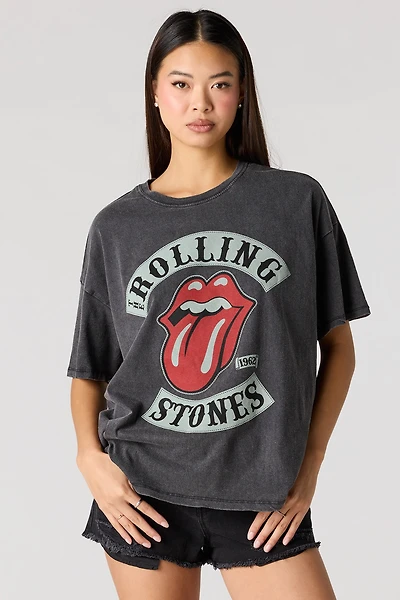 T-shirt de coupe garçonne délavé à imprimé The Rolling Stones