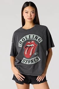 T-shirt de coupe garçonne délavé à imprimé The Rolling Stones