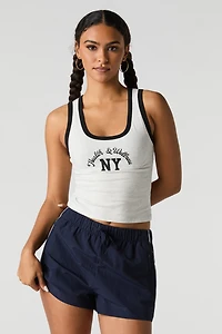 Graphic Contrast Trim Scoop Neck Tank