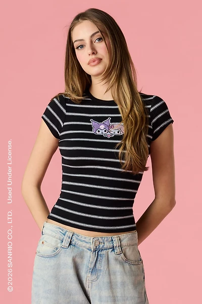 Kuromi™ & My Melody™ Embroidered Ribbed Classic T-Shirt
