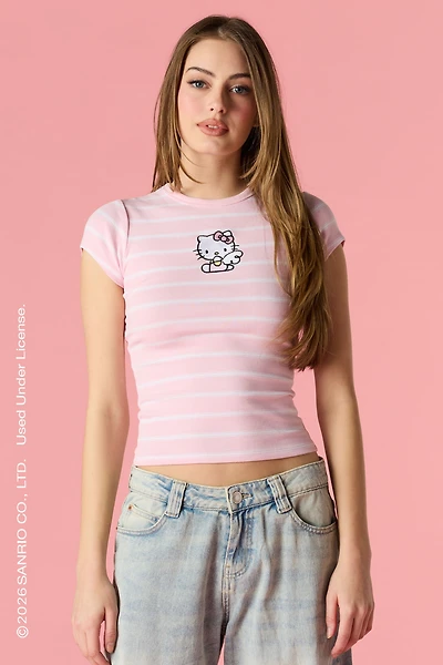 T-shirt côtelé classique avec motif brodé Hello Kitty®