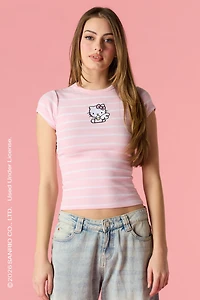 T-shirt côtelé classique avec motif brodé Hello Kitty®