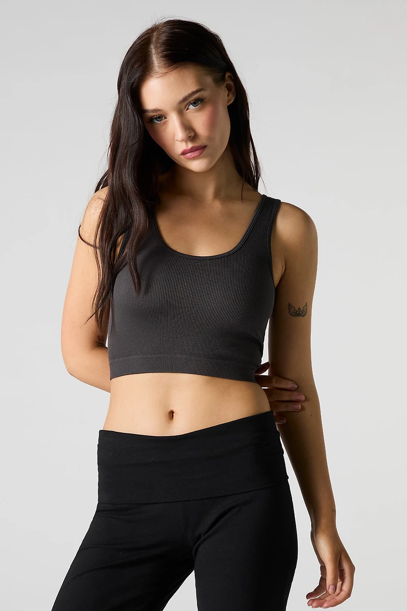 Seamless Ribbed Scoop Neck Tank with Built-In Bra Cups