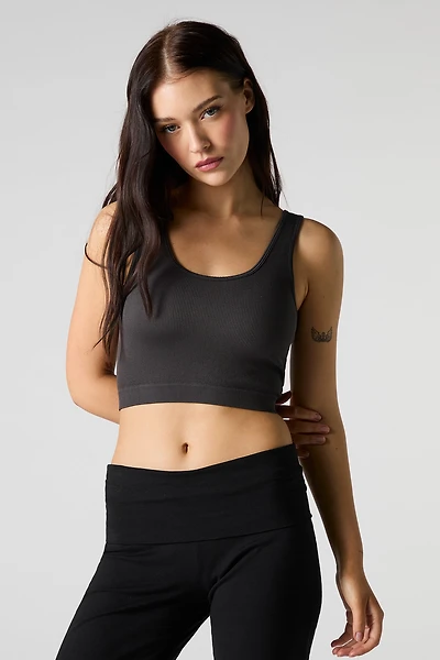 Seamless Ribbed Scoop Neck Tank with Built-In Bra Cups
