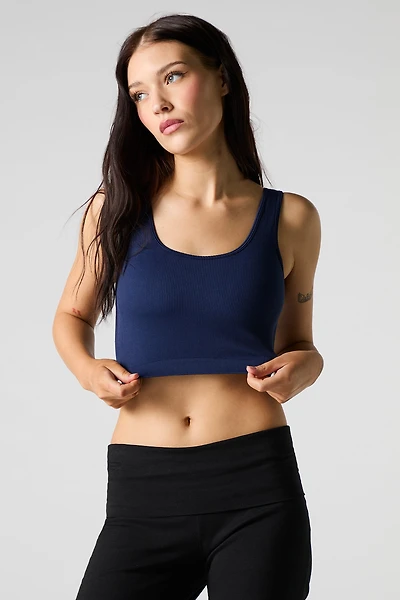 Seamless Ribbed Scoop Neck Tank with Built-In Bra Cups