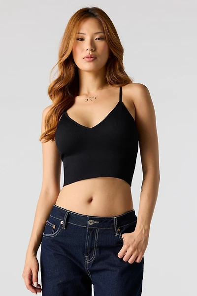Seamless Ribbed Crop Cami With Built-In Cups