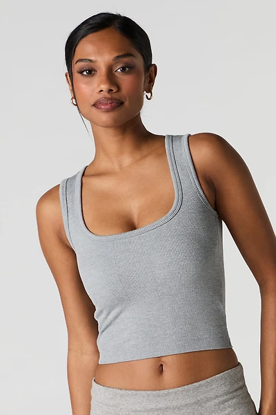Seamless Ribbed Square Neck Tank with Built-In Cups