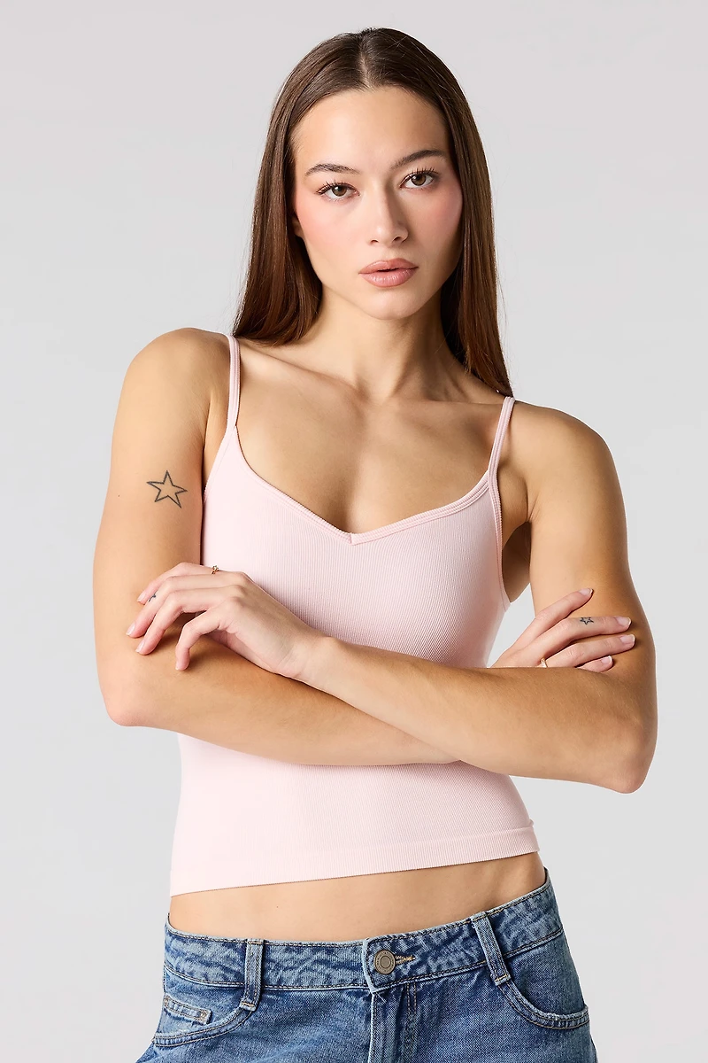 Braless Seamless Ribbed V-Neck Tank