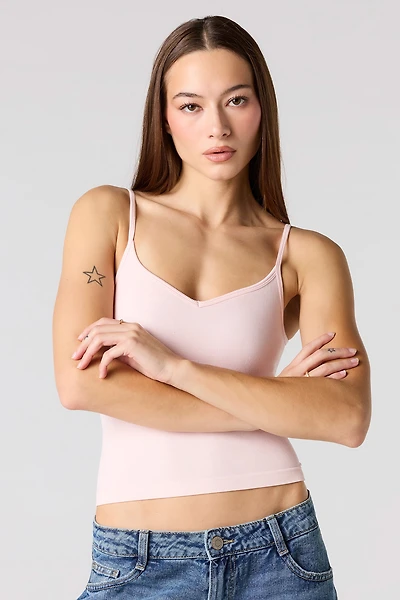 Braless Seamless Ribbed V-Neck Tank