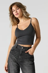 Seamless Lace Trim Cami with Built-In Bra Cups