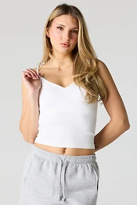 Camisole côtelée sans couture ni soutien-gorge intégré à encolure en V