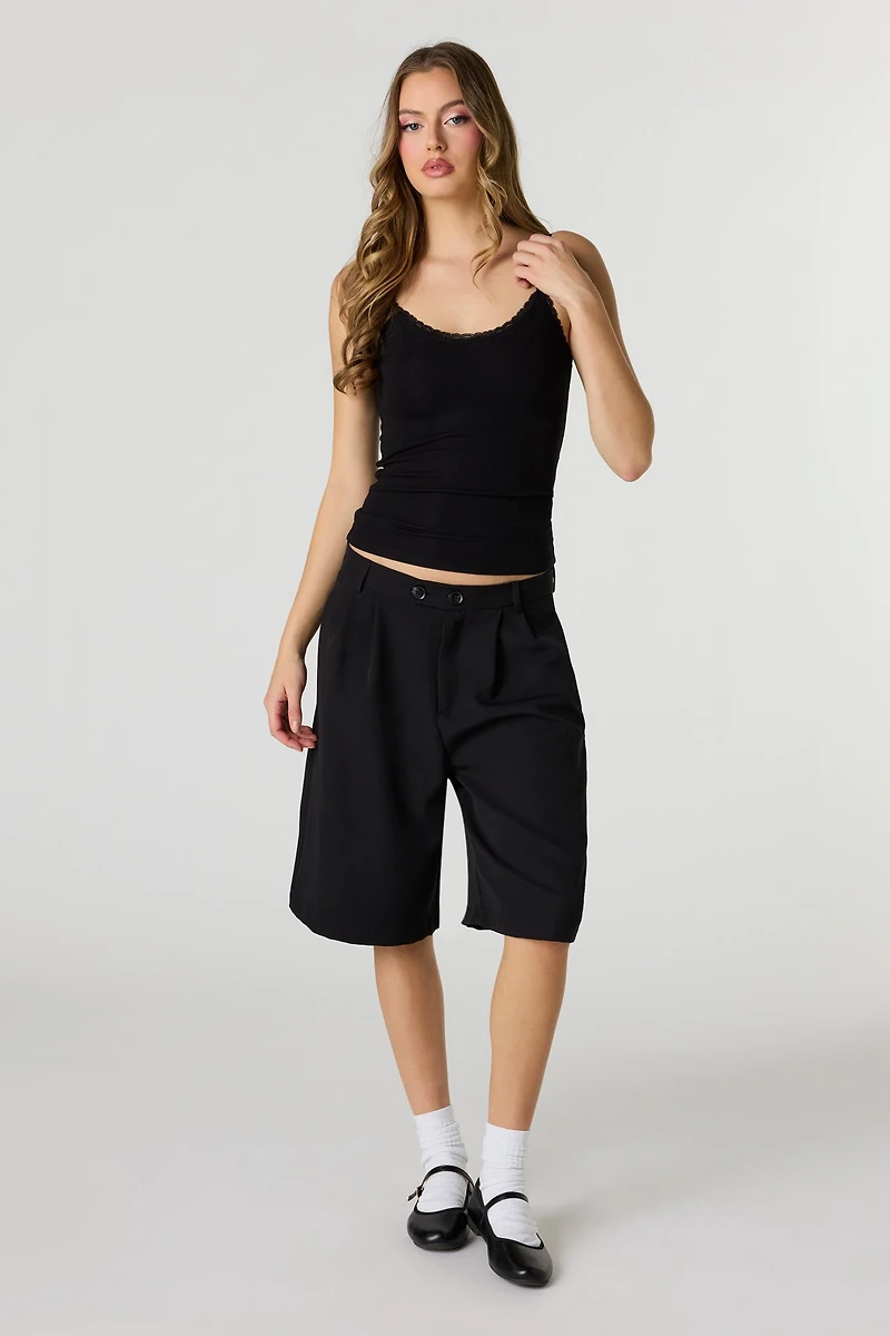 Débardeur côtelé sans soutien-gorge avec liséré de dentelle