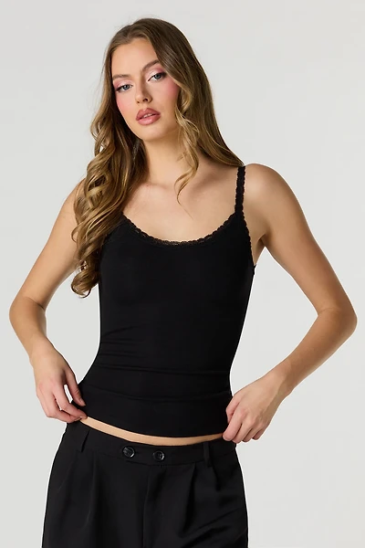 Braless Ribbed Lace Trim Tank