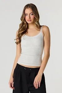 Débardeur côtelé sans soutien-gorge avec liséré de dentelle