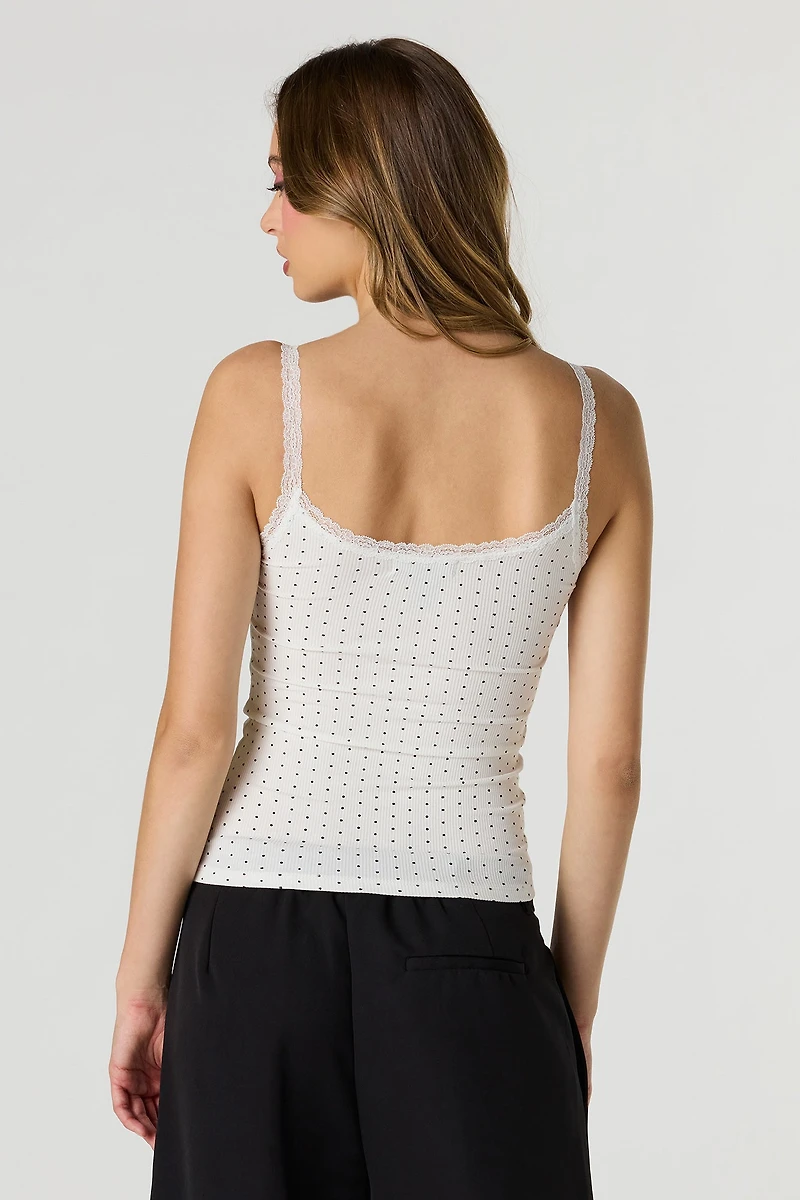 Débardeur côtelé sans soutien-gorge avec liséré de dentelle