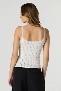 Débardeur côtelé sans soutien-gorge avec liséré de dentelle