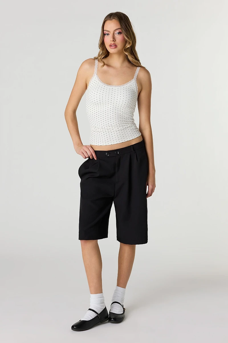 Débardeur côtelé sans soutien-gorge avec liséré de dentelle