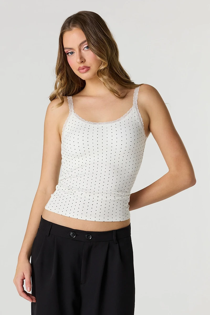 Débardeur côtelé sans soutien-gorge avec liséré de dentelle