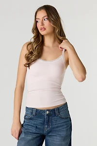 Braless Ribbed Lace Trim Tank