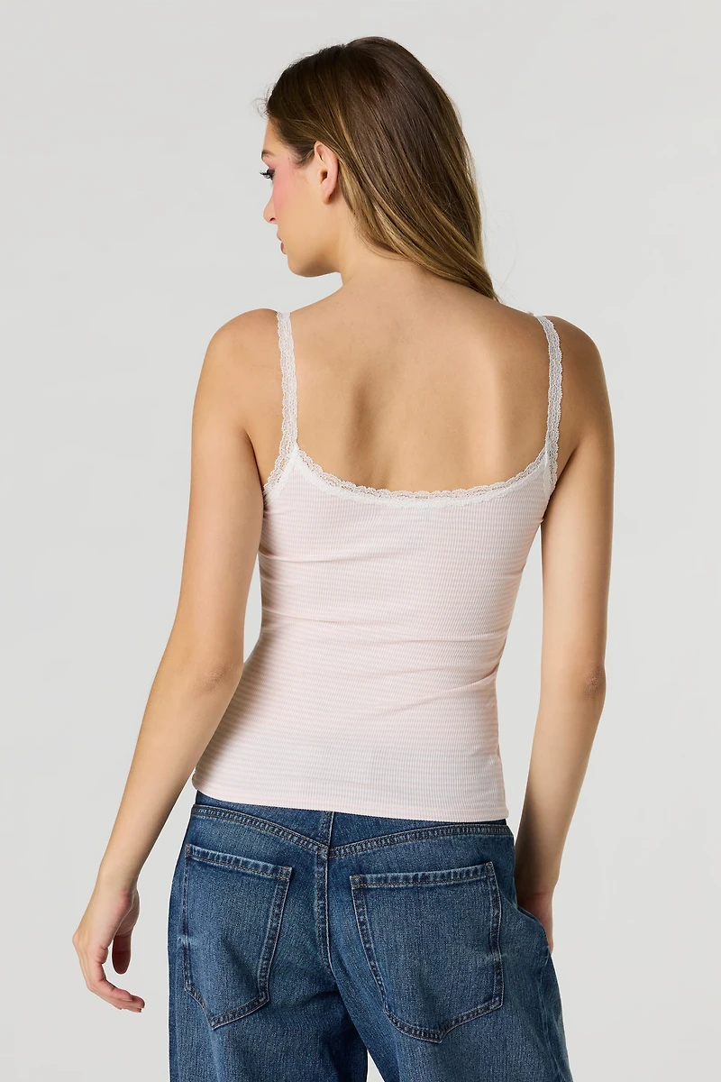 Débardeur côtelé sans soutien-gorge avec liséré de dentelle