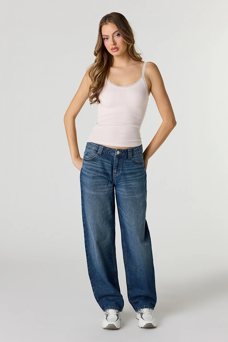 Débardeur côtelé sans soutien-gorge avec liséré de dentelle