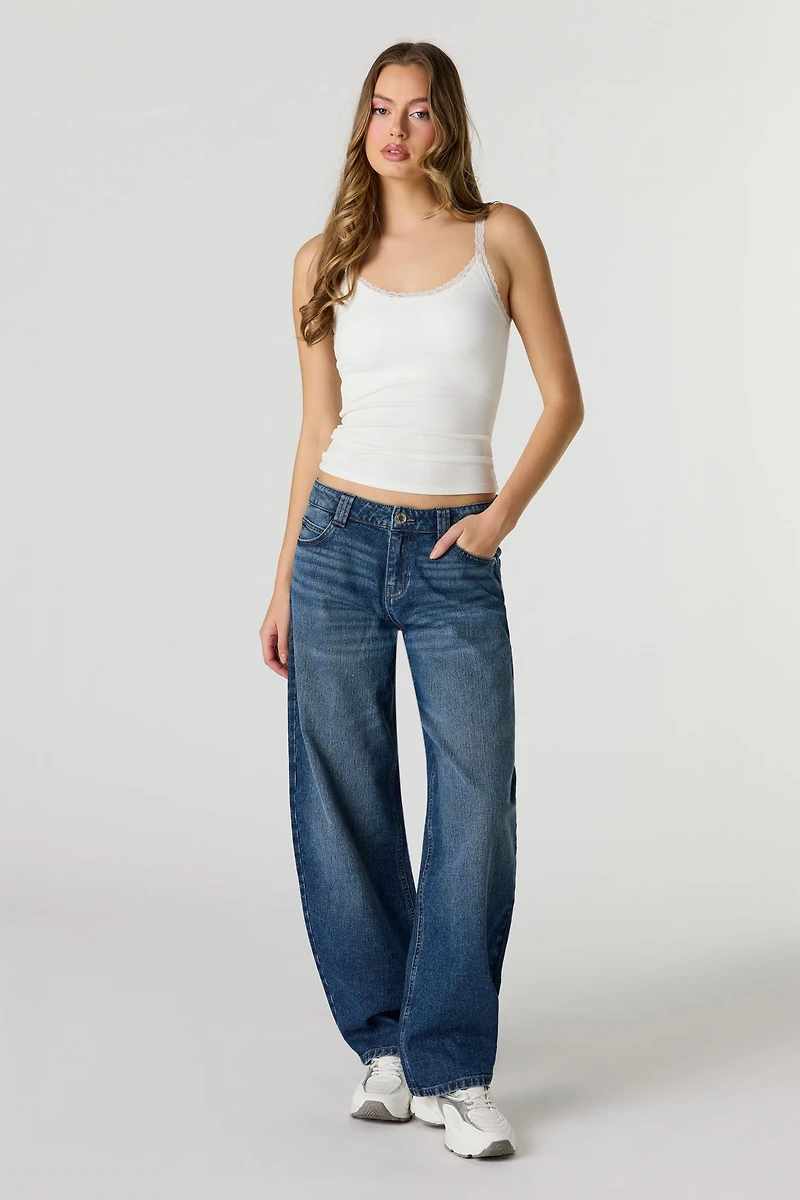 Débardeur côtelé sans soutien-gorge avec liséré de dentelle