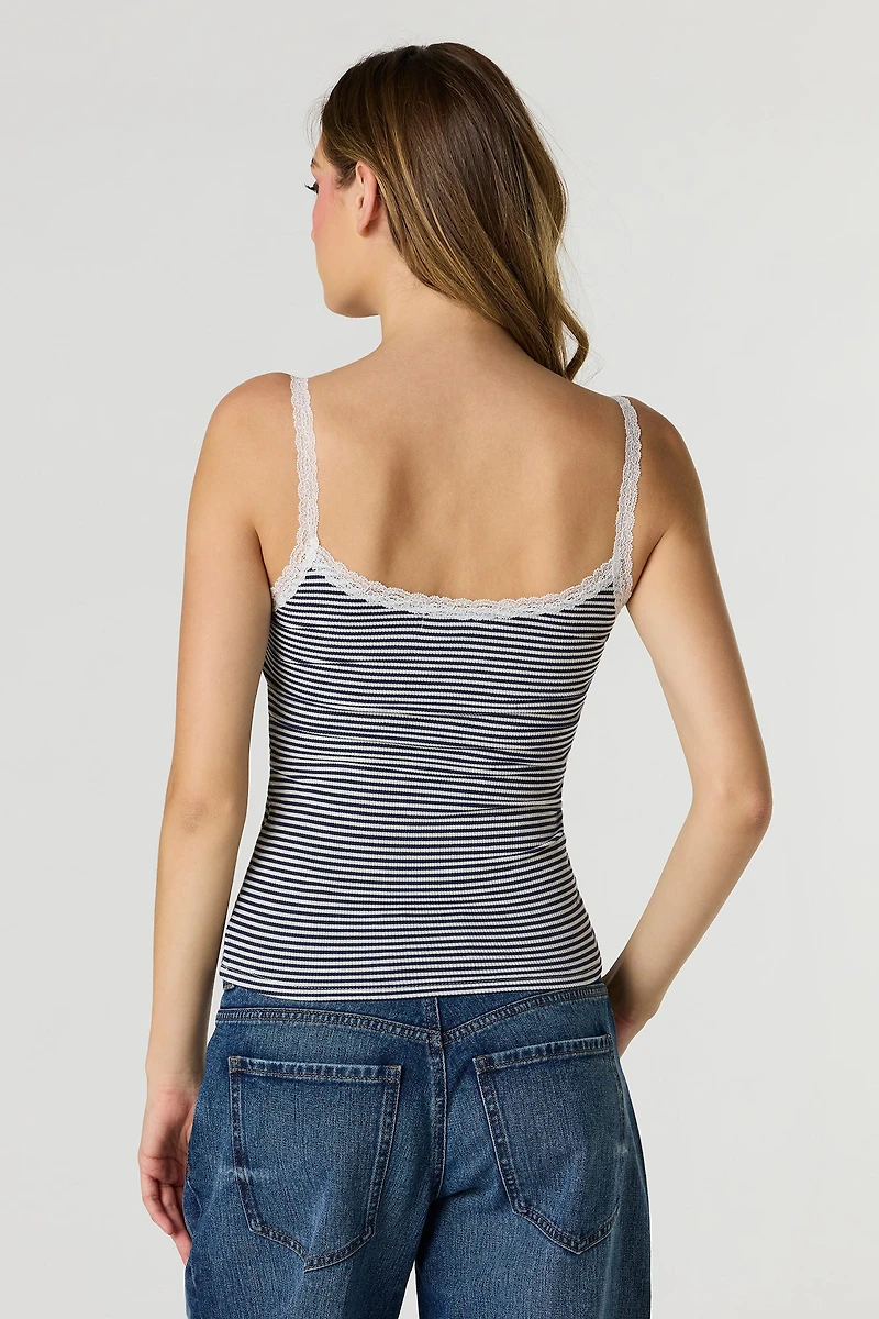 Débardeur côtelé sans soutien-gorge avec liséré de dentelle
