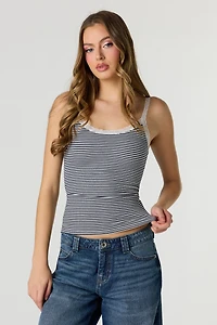 Braless Ribbed Lace Trim Tank