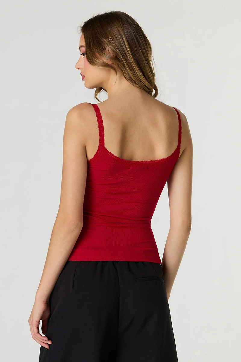 Braless Ribbed Lace Trim Tank