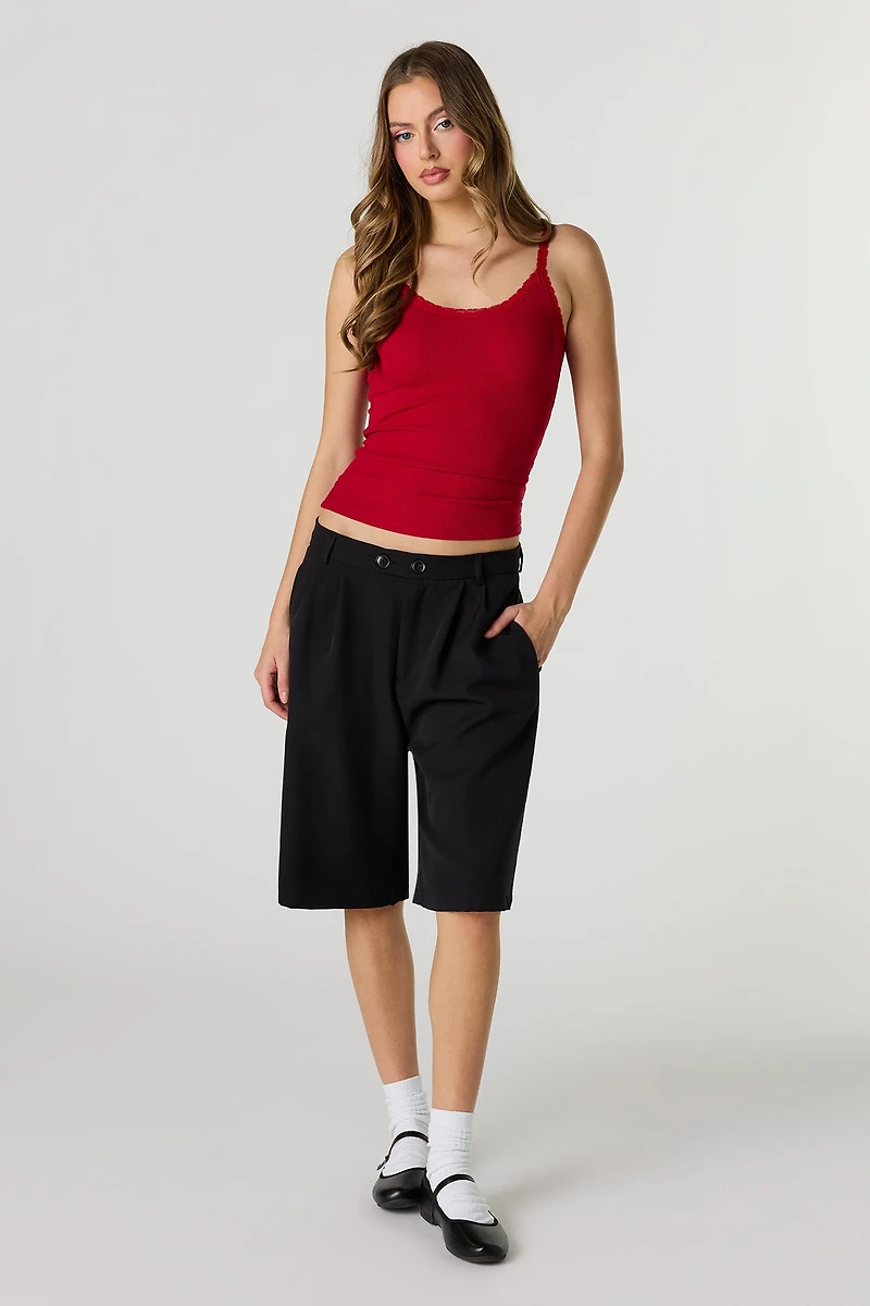 Débardeur côtelé sans soutien-gorge avec liséré de dentelle