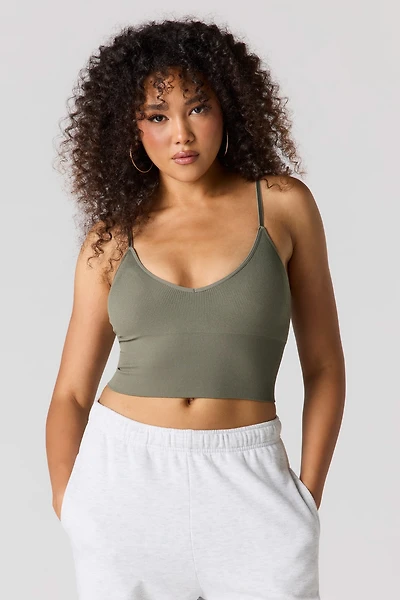 Seamless Ribbed V-Neck Braless Tank