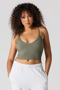 Seamless Ribbed V-Neck Braless Tank