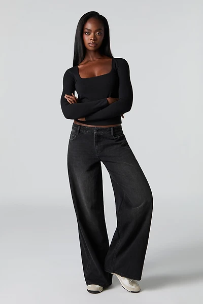 Low Rise Baggy Washed Black Jean