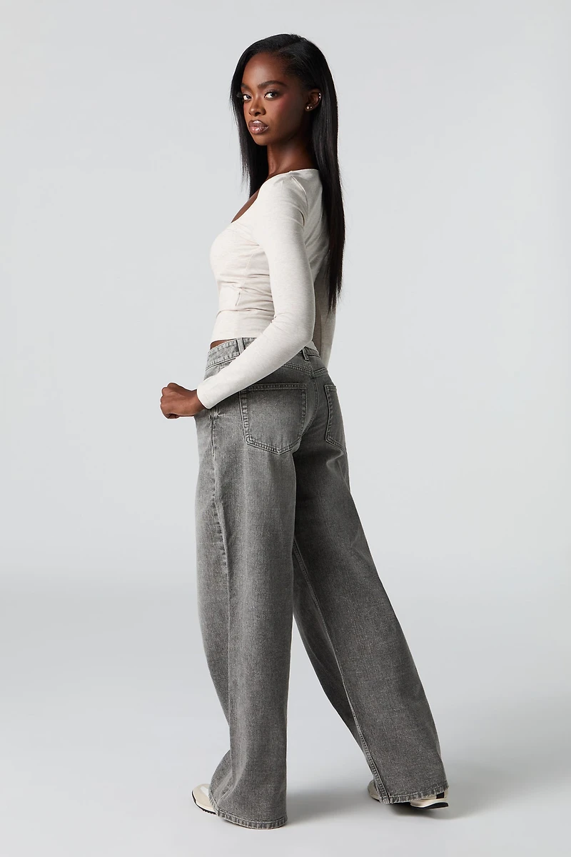 Low Rise Baggy Washed Grey Jean