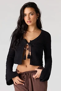 Crochet Tie-Front Swim Cover Up Top