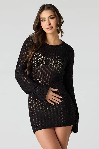 Crochet Open Back Mini Swim Cover Up Dress