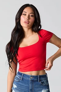 Square Neck Short Sleeve Crop Top