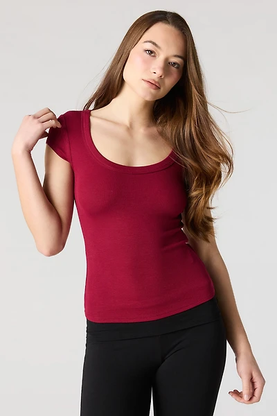 Ribbed Scoop Neck T-Shirt
