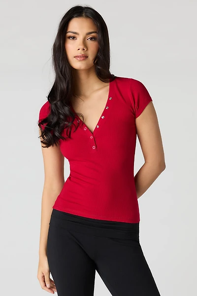 Classic Ribbed Henley T-Shirt