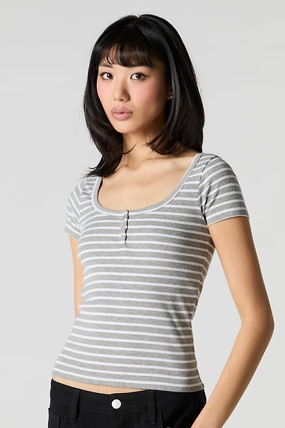 Ribbed Henley T-Shirt