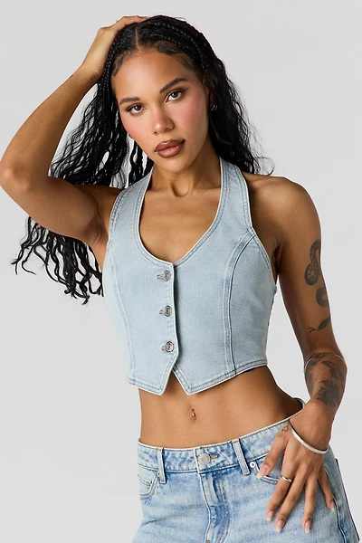Button-Up Denim Vest