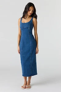 Denim Scoop Neck Midi Dress