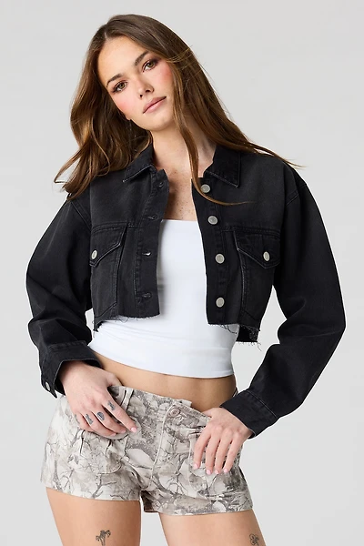 Cropped Cut-Off Denim Jacket