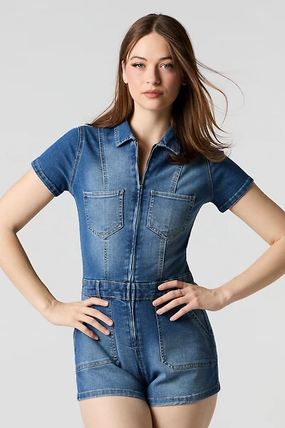 Minicombi-short en denim avec fermeture à glissière