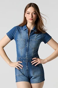 Minicombi-short en denim avec fermeture à glissière