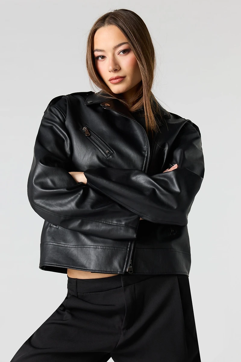 Faux Leather Oversized Biker Jacket