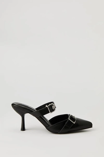 Faux Leather Buckled Kitten Heel