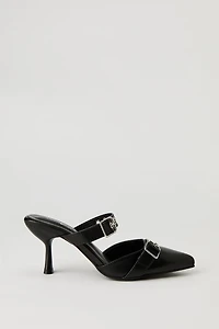 Faux Leather Buckled Kitten Heel