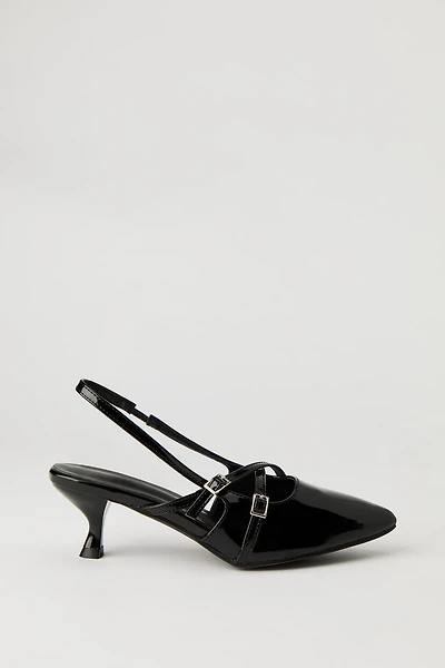 Faux Patent Leather Strappy Kitten Heel